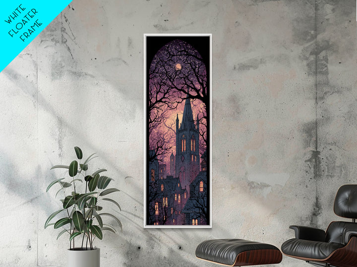 The Spiderweb Cathedral Window - Icon Portrait, Spooky Wall Decor, Tall Narrow Wall Art, Framed Canvas Print, Halloween Home Decor