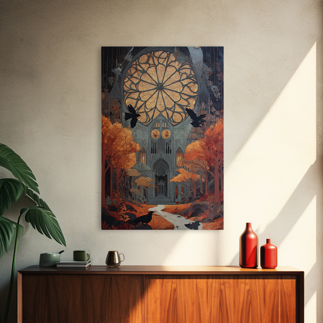 The Spiderweb Cathedral Window - Environmental Panorama, Gothic Home Decor, Vertical Wall Art, Canvas Print, Halloween Home Decor