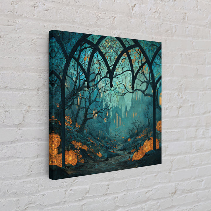 The Spiderweb Cathedral Window - Environmental Panorama, Halloween Wall Art, Square Wall Art, Framed Canvas Print, Halloween Home Decor