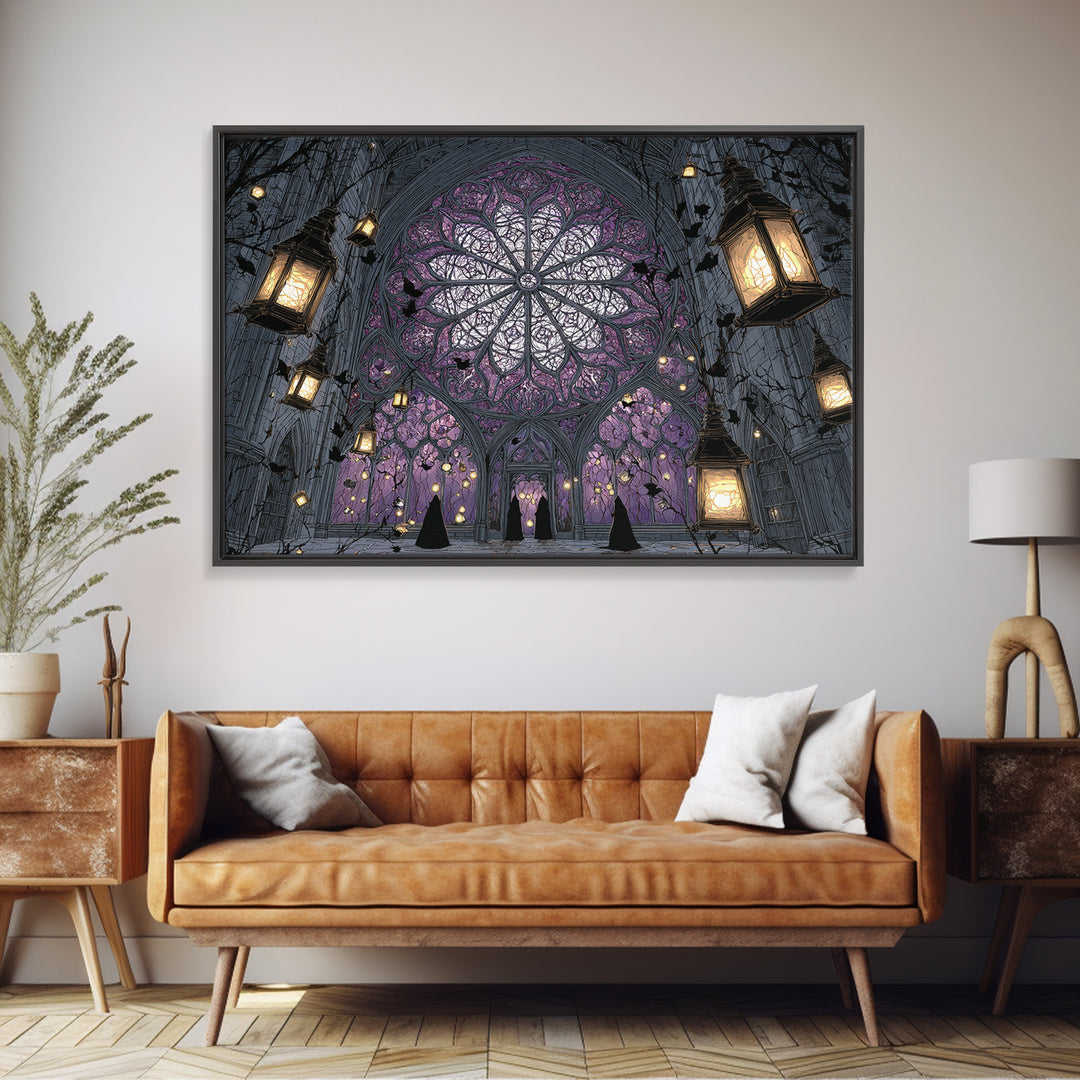 The Spiderweb Cathedral Window - Procession Scene, Occult Wall Decor, Landscape Wall Art, Canvas Print, Halloween Home Decor
