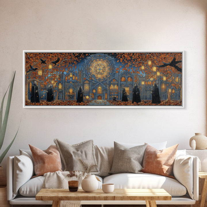 The Spiderweb Cathedral Window - Procession Scene, Occult Wall Decor, Extra Wide Wall Art, Canvas Print, Halloween Home Decor