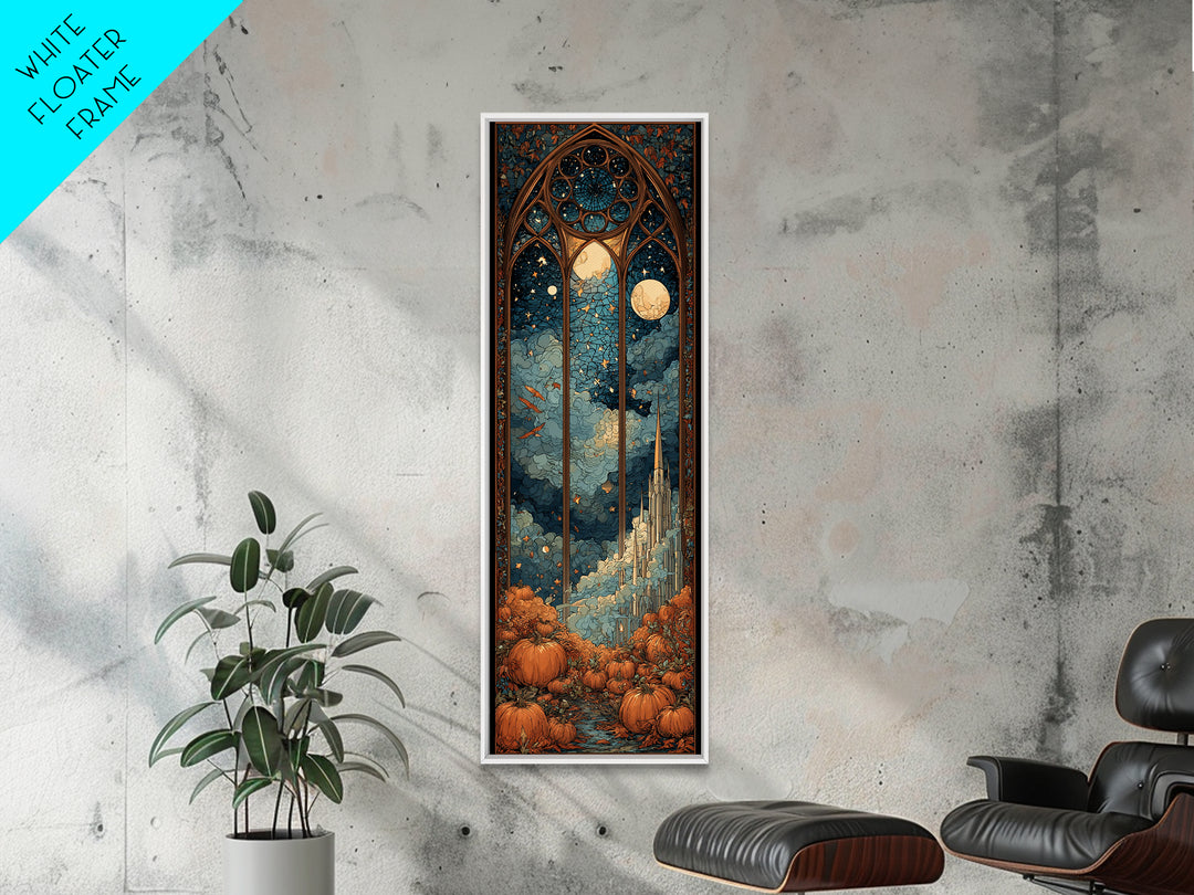 The Spiderweb Cathedral Window - Surreal Celestial Vision, Macabre Halloween Art, Tall Narrow Wall Art, Framed Canvas Print, Gothic Wall Art