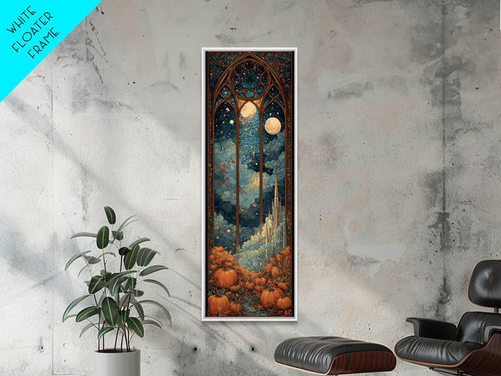 The Spiderweb Cathedral Window - Surreal Celestial Vision, Macabre Halloween Art, Tall Narrow Wall Art, Framed Canvas Print, Gothic Wall Art