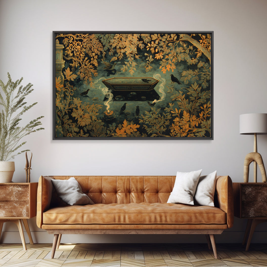 The Floating Coffin Garden - Icon Portrait, Dark Fantasy Wall Art, Landscape Wall Art, Canvas Print, Halloween Home Decor, Gothic Wall Art