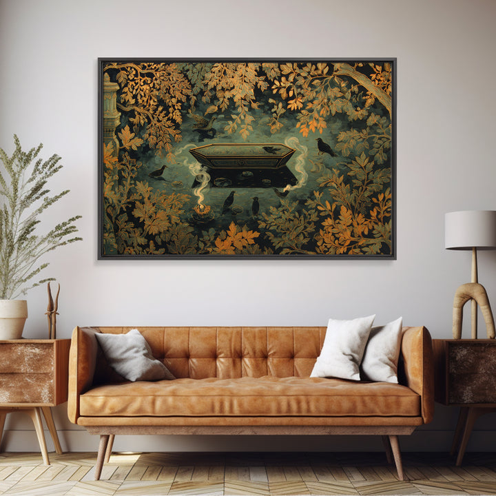 The Floating Coffin Garden - Icon Portrait, Dark Fantasy Wall Art, Landscape Wall Art, Canvas Print, Halloween Home Decor, Gothic Wall Art