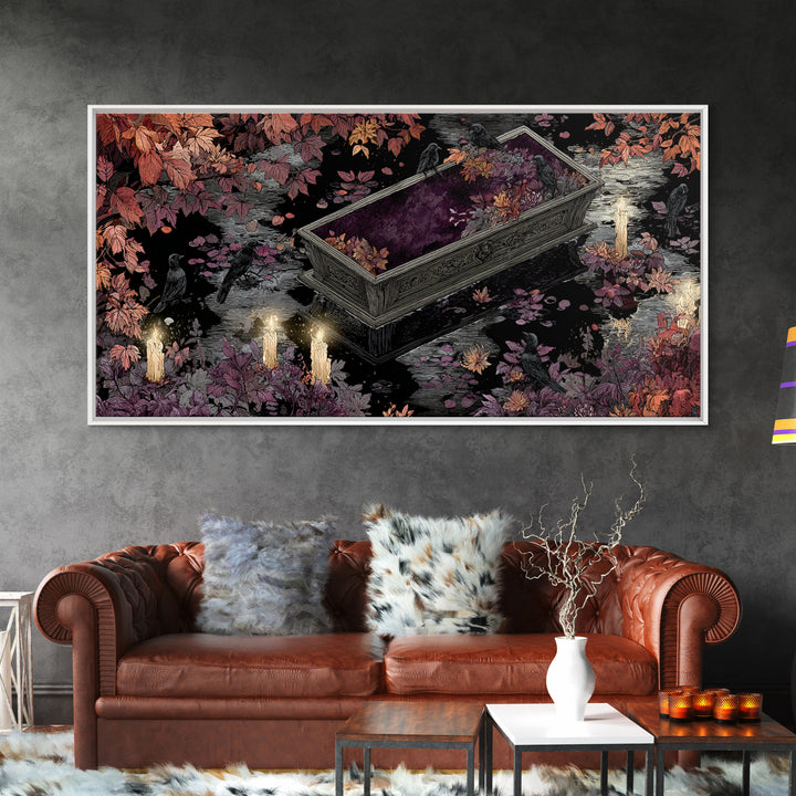 The Floating Coffin Garden - Icon Portrait, Halloween Wall Art, Wide Panoramic Art, Framed Canvas Print, Halloween Home Decor