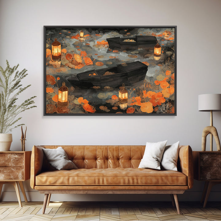 The Floating Coffin Garden - Environmental Panorama, Gothic Home Decor, Landscape Wall Art, Canvas Print, Halloween Home Decor