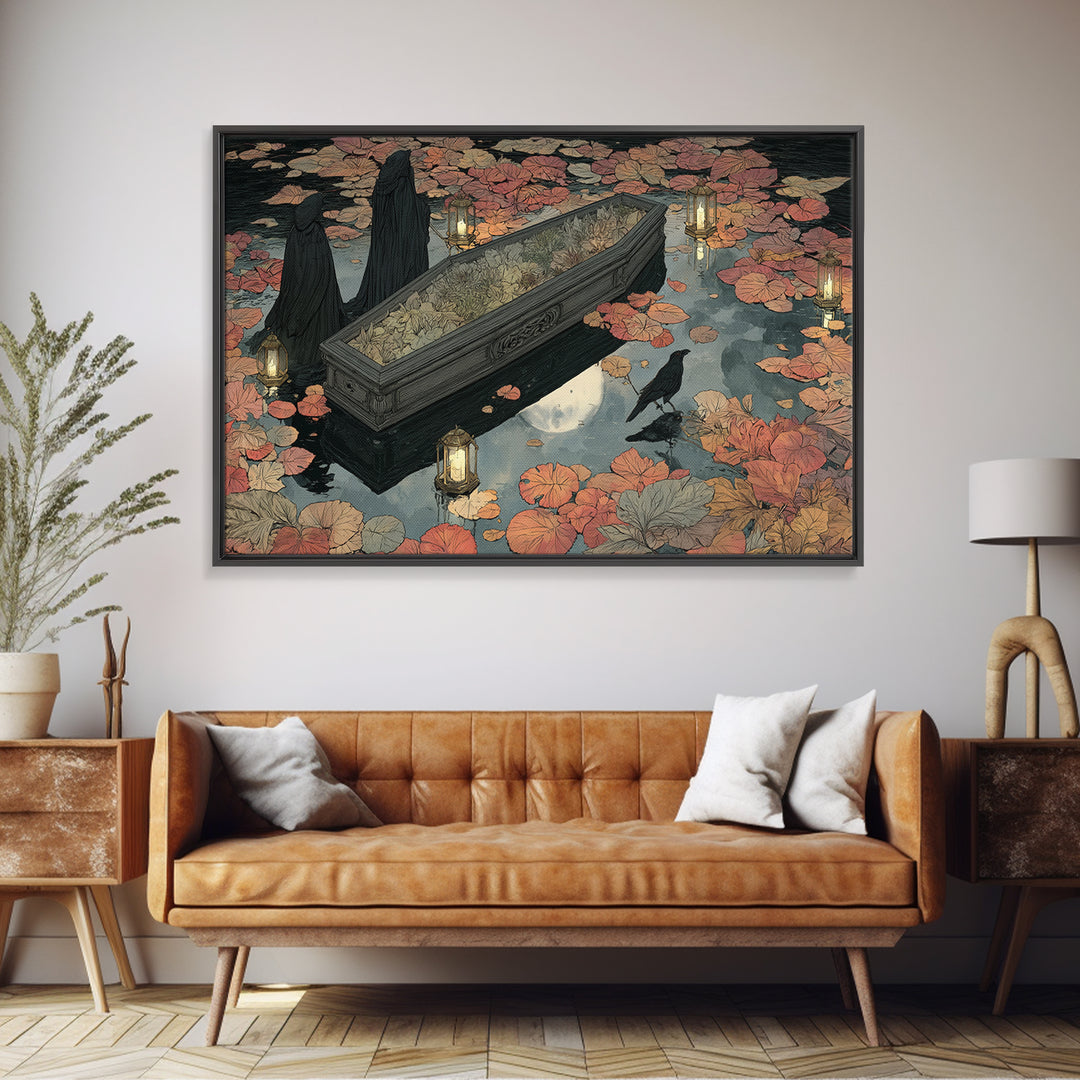 The Floating Coffin Garden - Procession Scene, Gothic Home Decor, Landscape Wall Art, Canvas Print, Halloween Home Decor, Gothic Wall Art