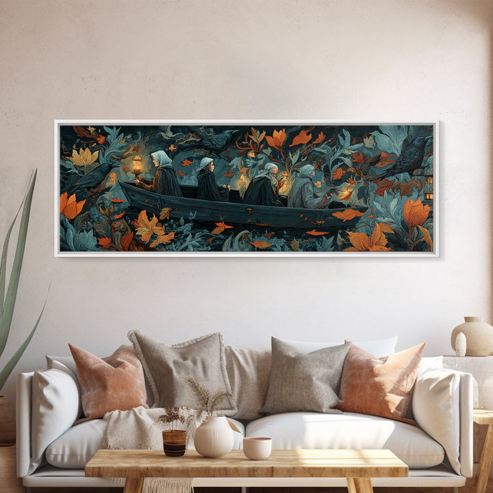 The Floating Coffin Garden - Procession Scene, Halloween Wall Art, Extra Wide Wall Art, Framed Canvas Print, Halloween Home Decor