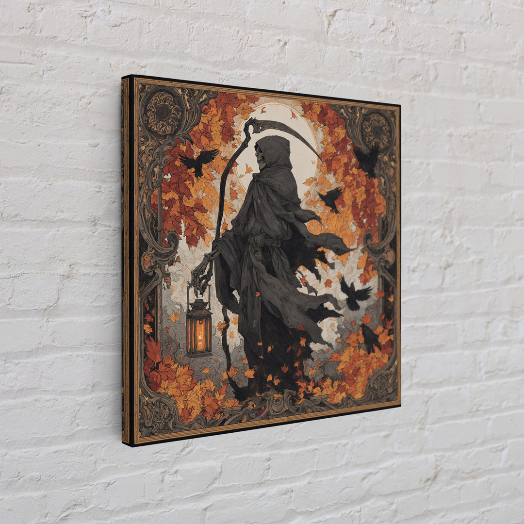 The Autumn Reaper Parade - Icon Portrait, Spooky Wall Decor, Square Wall Art, Framed Canvas Print, Halloween Home Decor, Gothic Wall Art