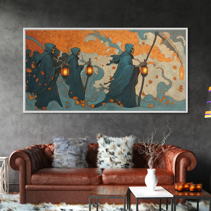 The Autumn Reaper Parade - Icon Portrait, Dark Fantasy Wall Art, Wide Panoramic Art, Canvas Print, Halloween Home Decor, Gothic Wall Art