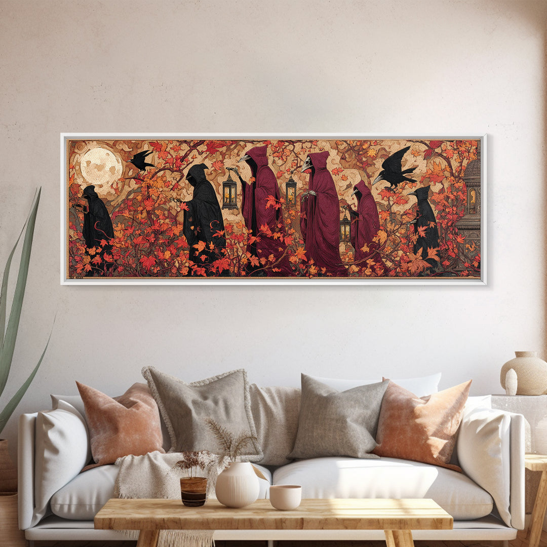 The Autumn Reaper Parade - Icon Portrait, Occult Wall Decor, Extra Wide Wall Art, Canvas Print, Halloween Home Decor, Gothic Wall Art