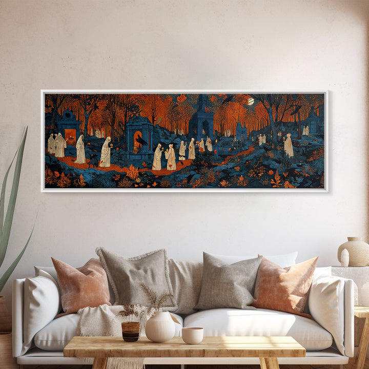The Autumn Reaper Parade - Environmental Panorama, Spooky Wall Decor, Extra Wide Wall Art, Framed Canvas Print, Halloween Home Decor