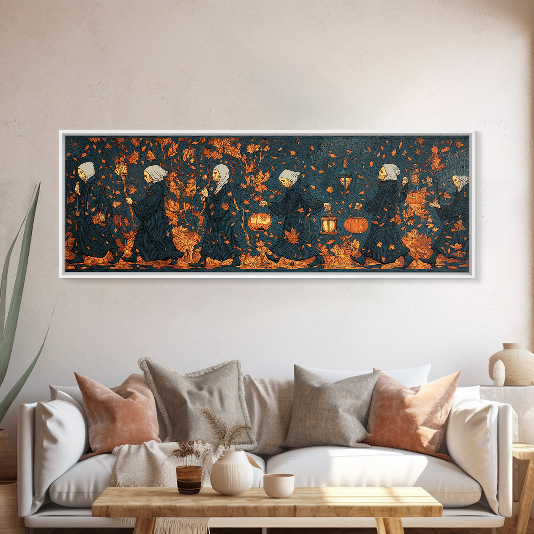 The Autumn Reaper Parade - Procession Scene, Gothic Home Decor, Extra Wide Wall Art, Canvas Print, Halloween Home Decor, Gothic Wall Art