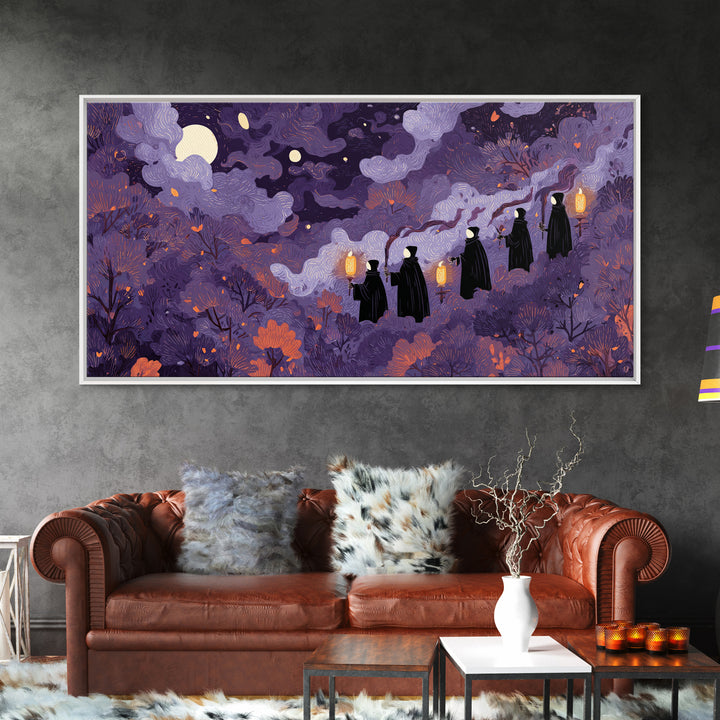 The Autumn Reaper Parade - Surreal Celestial Vision, Gothic Home Decor, Wide Panoramic Art, Canvas Print, Halloween Home Decor