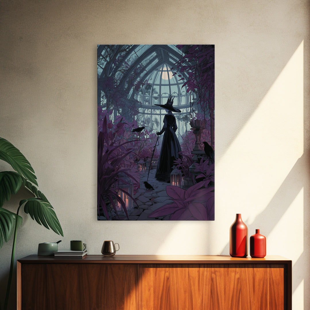 The Witch Queen Greenhouse - Icon Portrait, Macabre Halloween Art, Vertical Wall Art, Framed Canvas Print, Halloween Home Decor