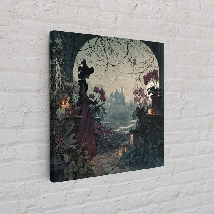 The Witch Queen Greenhouse - Environmental Panorama, Spooky Wall Decor, Square Wall Art, Framed Canvas Print, Halloween Home Decor