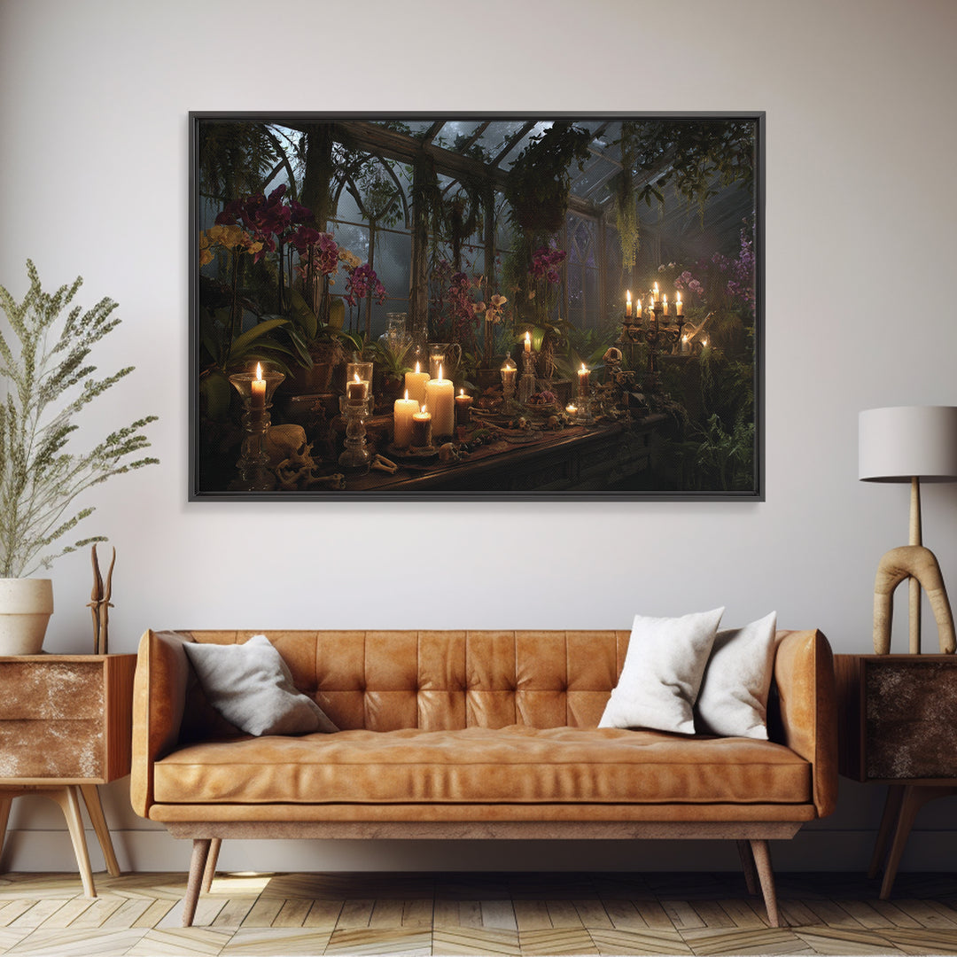 The Witch Queen Greenhouse - Occult Still Life, Dark Fantasy Wall Art, Landscape Wall Art, Canvas Print, Halloween Home Decor
