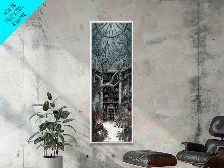 The Witch Queen Greenhouse - Occult Still Life, Spooky Wall Decor, Tall Narrow Wall Art, Framed Canvas Print, Halloween Home Decor