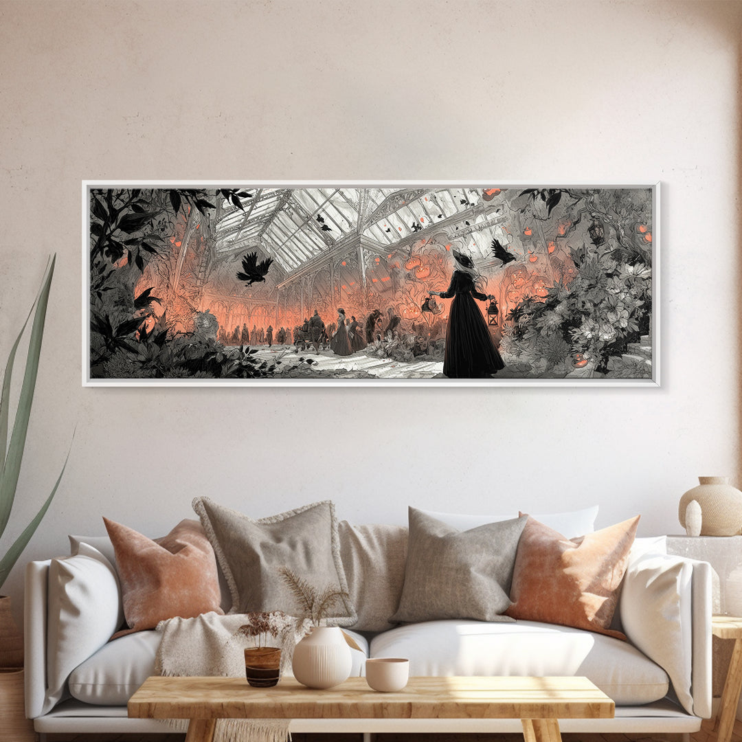 The Witch Queen Greenhouse - Procession Scene, Gothic Home Decor, Extra Wide Wall Art, Canvas Print, Halloween Home Decor, Gothic Wall Art