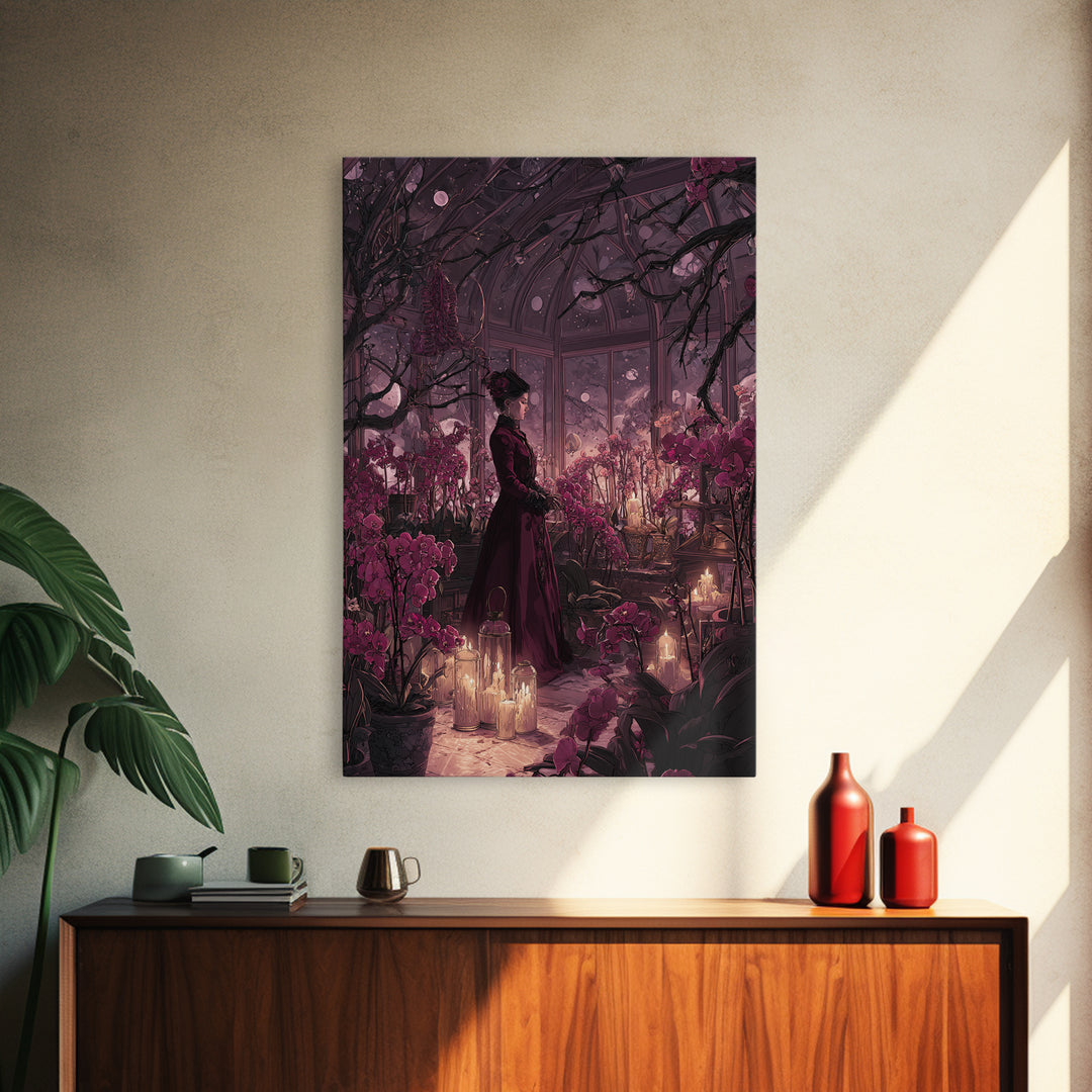The Witch Queen Greenhouse - Surreal Celestial Vision, Gothic Home Decor, Vertical Wall Art, Canvas Print, Halloween Home Decor