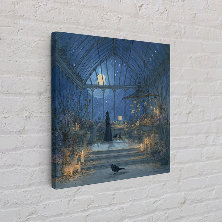 The Witch Queen Greenhouse - Surreal Celestial Vision, Spooky Wall Decor, Square Wall Art, Framed Canvas Print, Halloween Home Decor