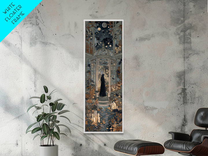The Witch Queen Greenhouse - Surreal Celestial Vision, Spooky Wall Decor, Tall Narrow Wall Art, Framed Canvas Print, Halloween Home Decor