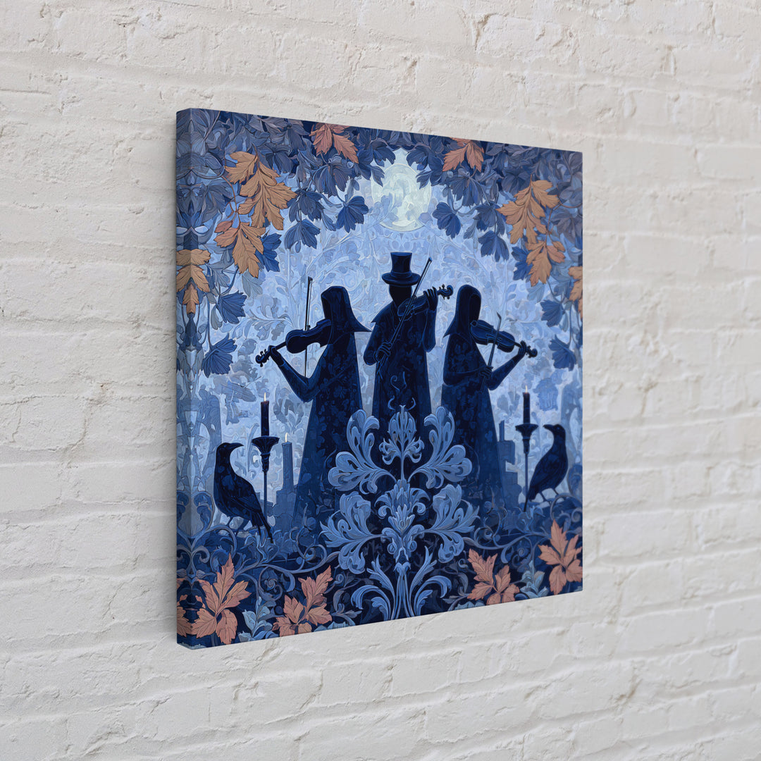 The Ghostly Violin Procession - Icon Portrait, Spooky Wall Decor, Square Wall Art, Framed Canvas Print, Halloween Home Decor