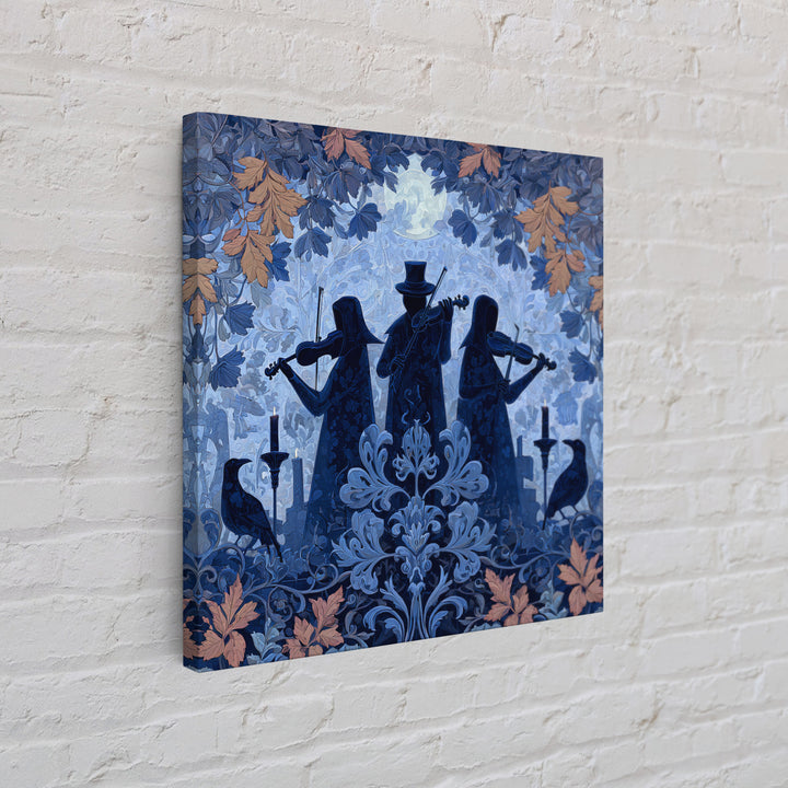 The Ghostly Violin Procession - Icon Portrait, Spooky Wall Decor, Square Wall Art, Framed Canvas Print, Halloween Home Decor