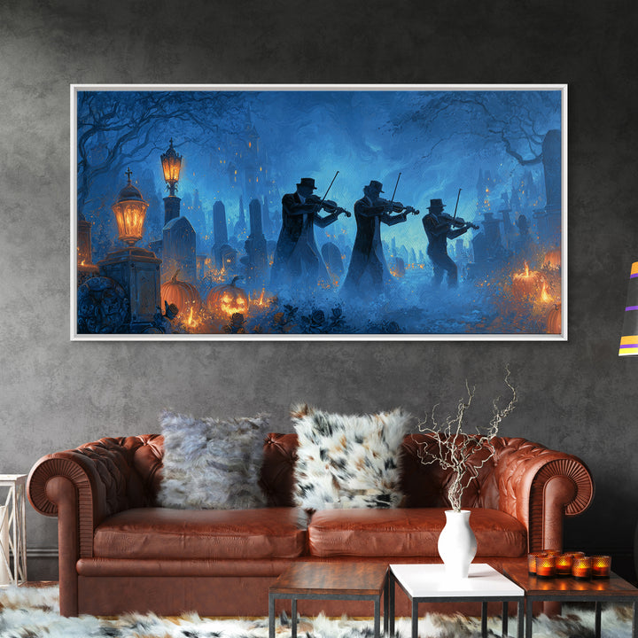 The Ghostly Violin Procession - Icon Portrait, Halloween Wall Art, Wide Panoramic Art, Framed Canvas Print, Halloween Home Decor