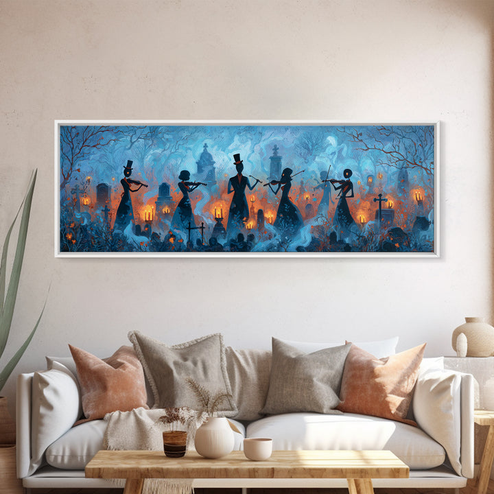 The Ghostly Violin Procession - Icon Portrait, Macabre Halloween Art, Extra Wide Wall Art, Framed Canvas Print, Halloween Home Decor