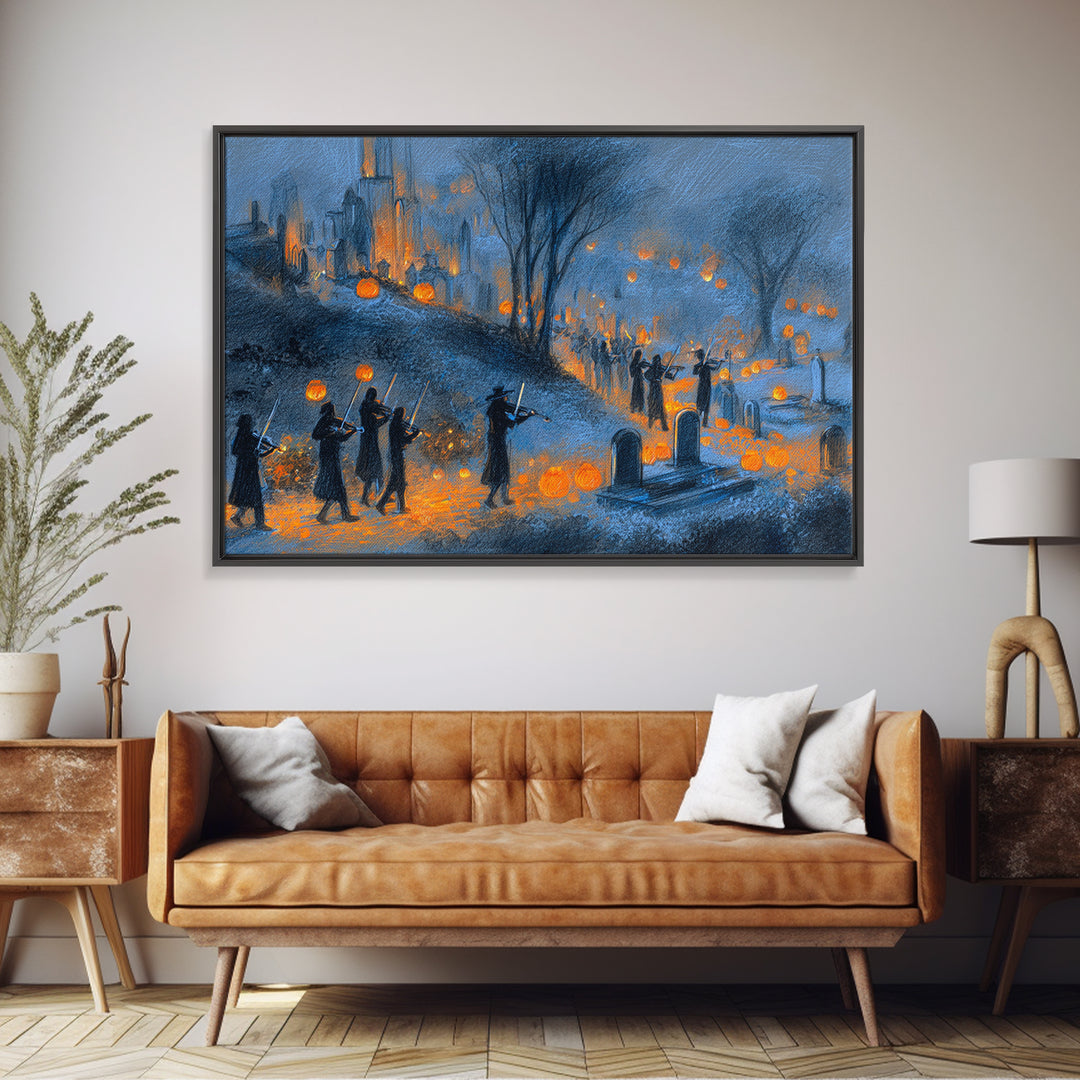 The Ghostly Violin Procession - Environmental Panorama, Gothic Home Decor, Landscape Wall Art, Canvas Print, Halloween Home Decor