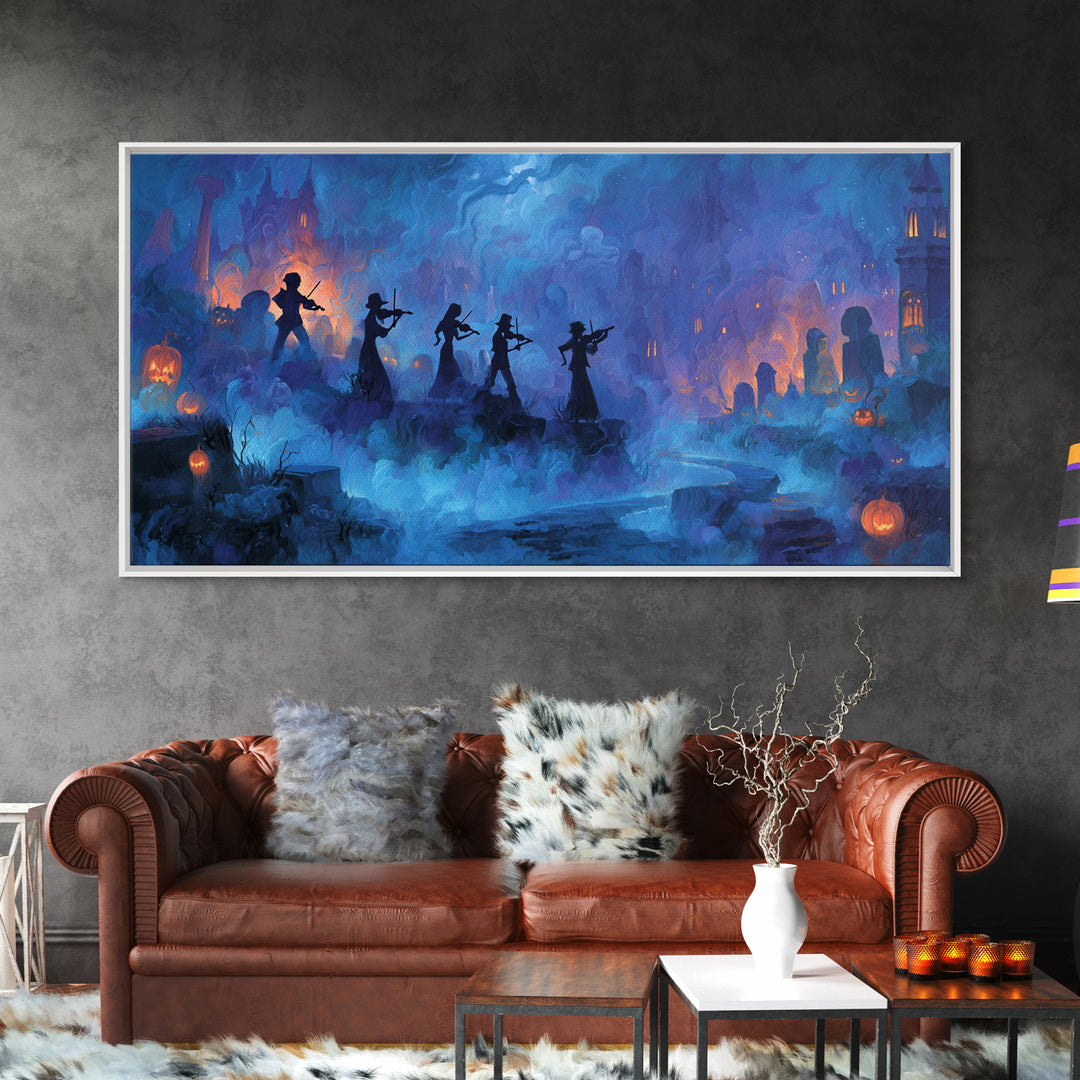 The Ghostly Violin Procession - Environmental Panorama, Occult Wall Decor, Wide Panoramic Art, Canvas Print, Halloween Home Decor