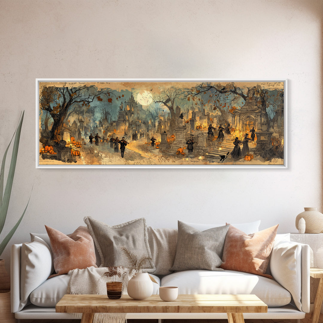 The Ghostly Violin Procession - Environmental Panorama, Occult Wall Decor, Extra Wide Wall Art, Canvas Print, Halloween Home Decor