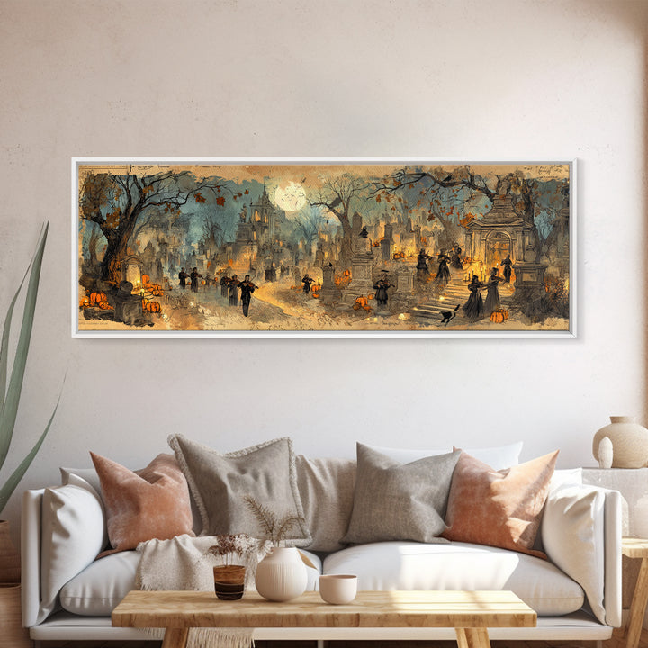 The Ghostly Violin Procession - Environmental Panorama, Occult Wall Decor, Extra Wide Wall Art, Canvas Print, Halloween Home Decor