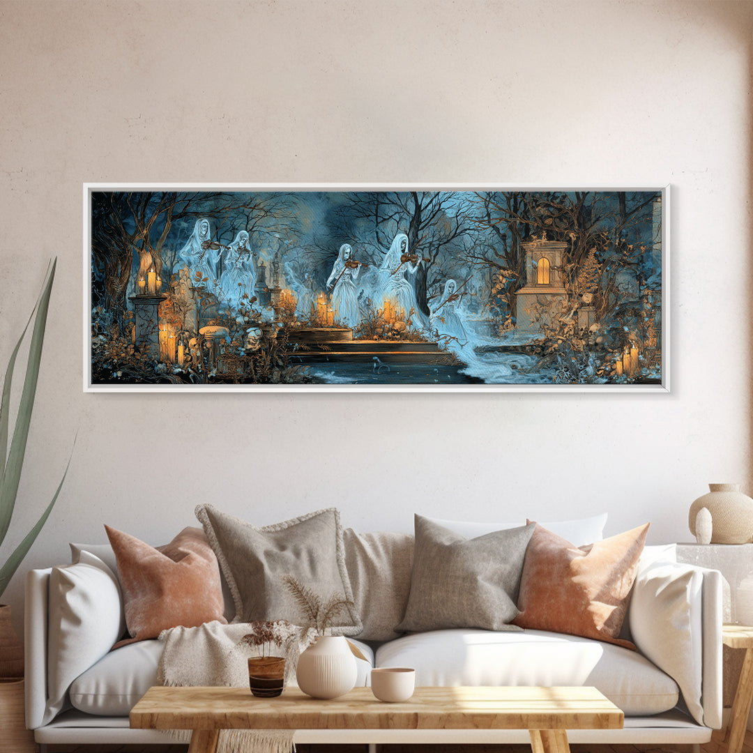 The Ghostly Violin Procession - Occult Still Life, Occult Wall Decor, Extra Wide Wall Art, Canvas Print, Halloween Home Decor