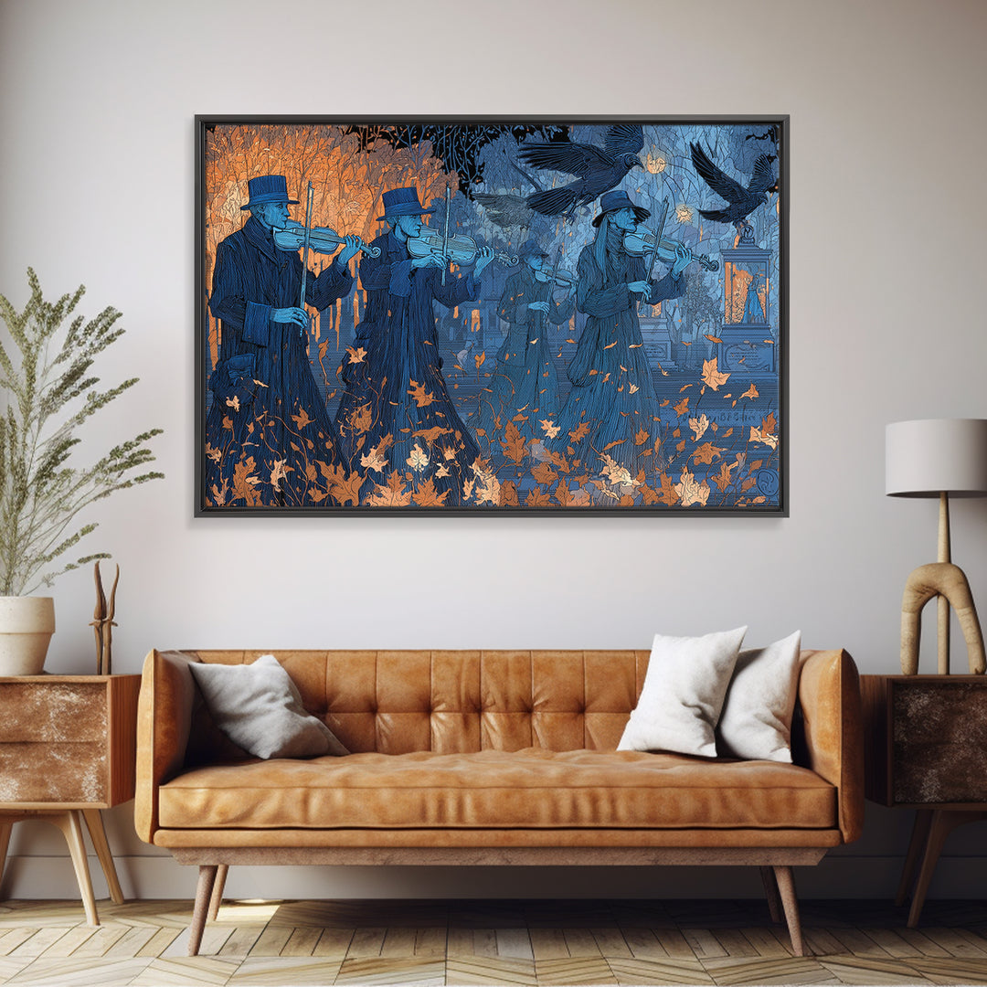 The Ghostly Violin Procession - Procession Scene, Halloween Wall Art, Landscape Wall Art, Framed Canvas Print, Halloween Home Decor