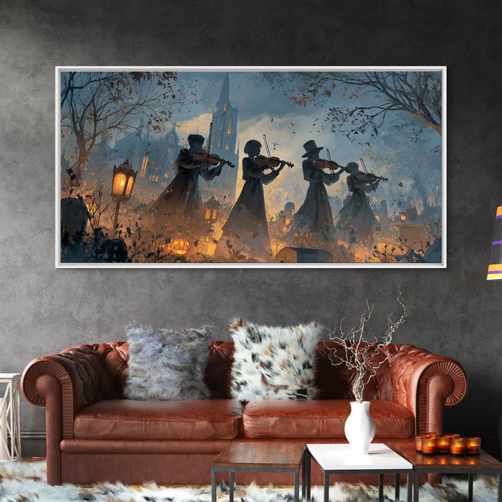 The Ghostly Violin Procession - Procession Scene, Occult Wall Decor, Wide Panoramic Art, Canvas Print, Halloween Home Decor, Gothic Wall Art