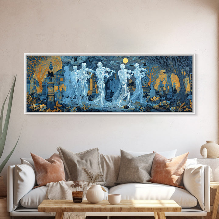 The Ghostly Violin Procession - Surreal Celestial Vision, Spooky Wall Decor, Extra Wide Wall Art, Framed Canvas Print, Halloween Home Decor