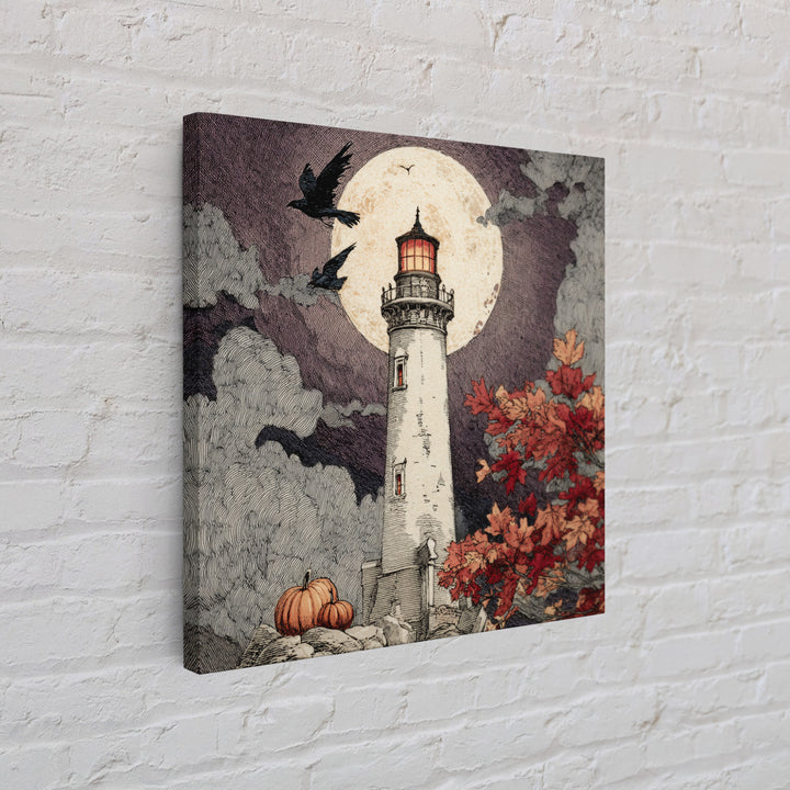 The Pumpkin Moon Lighthouse - Icon Portrait, Occult Wall Decor, Square Wall Art, Canvas Print, Halloween Home Decor, Gothic Wall Art