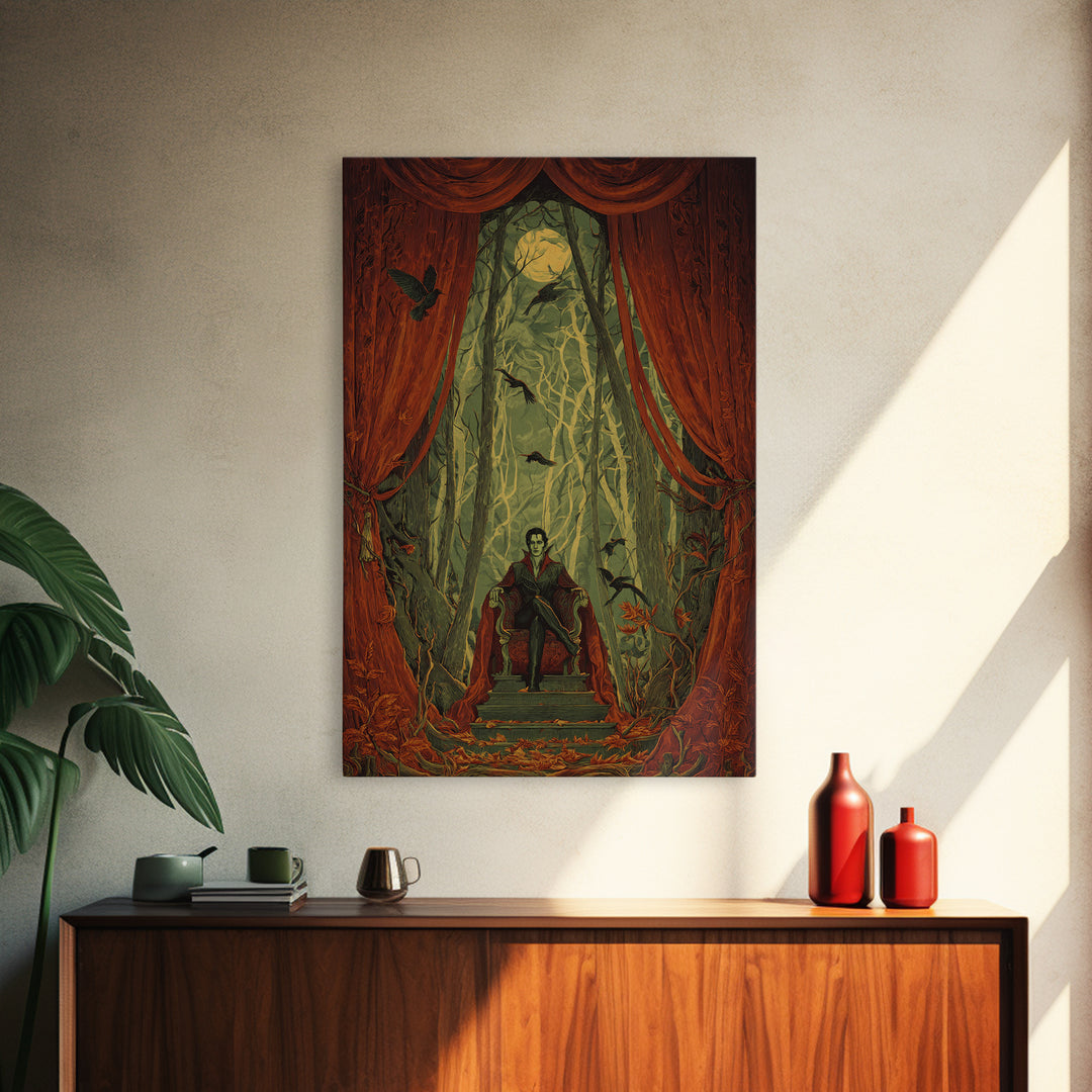 The Velvet Vampire Conservatory - Icon Portrait, Macabre Halloween Art, Vertical Wall Art, Framed Canvas Print, Halloween Home Decor