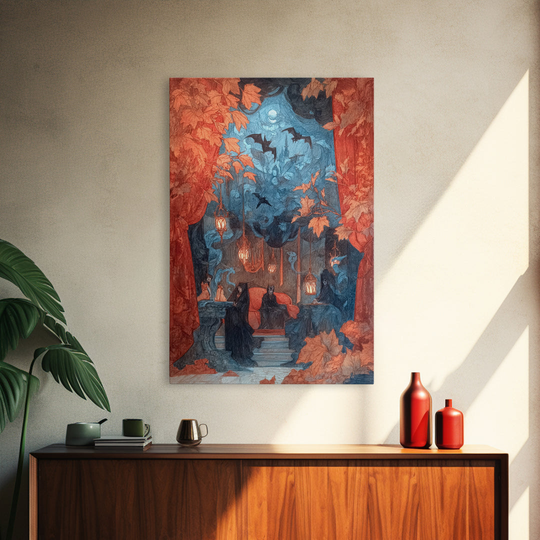 The Velvet Vampire Conservatory - Procession Scene, Occult Wall Decor, Vertical Wall Art, Canvas Print, Halloween Home Decor