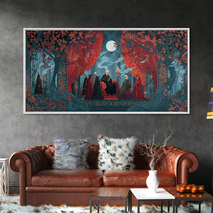 The Velvet Vampire Conservatory - Procession Scene, Gothic Home Decor, Wide Panoramic Art, Canvas Print, Halloween Home Decor