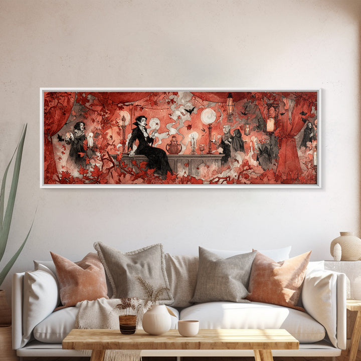 The Velvet Vampire Conservatory - Procession Scene, Gothic Home Decor, Extra Wide Wall Art, Canvas Print, Halloween Home Decor