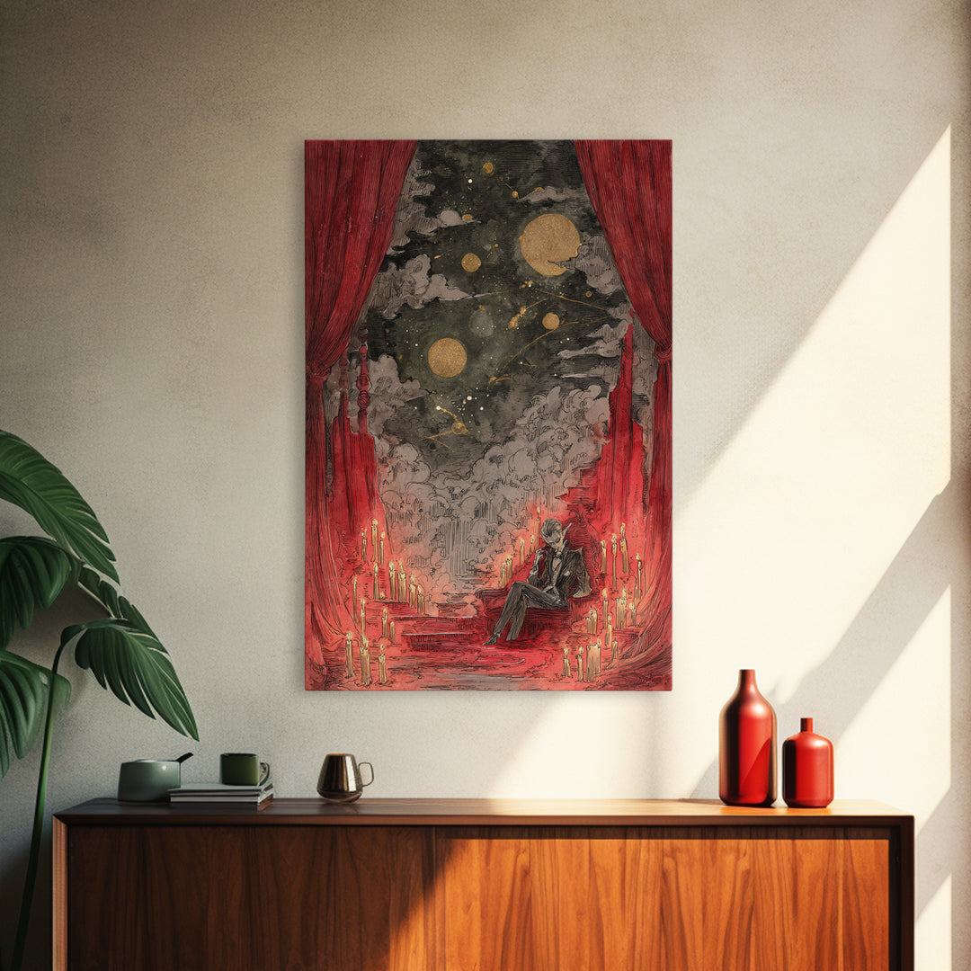 The Velvet Vampire Conservatory - Surreal Celestial Vision, Dark Fantasy Wall Art, Vertical Wall Art, Canvas Print, Halloween Home Decor