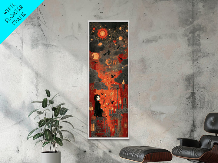 The Velvet Vampire Conservatory - Surreal Celestial Vision, Spooky Wall Decor, Tall Narrow Wall Art, Framed Canvas Print, Gothic Wall Art