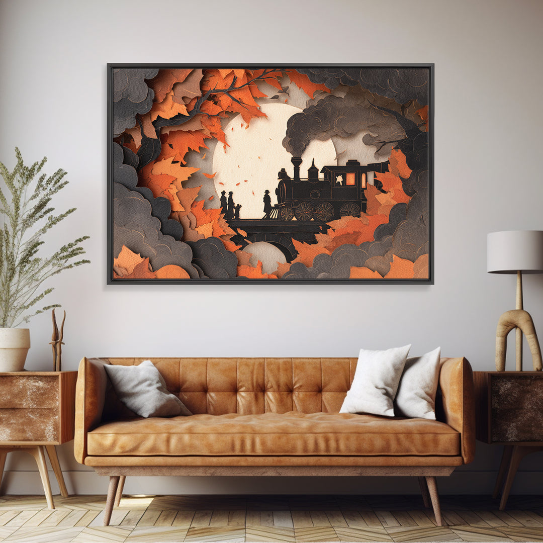 The Phantom Train Of October - Icon Portrait, Halloween Wall Art, Landscape Wall Art, Framed Canvas Print, Halloween Home Decor