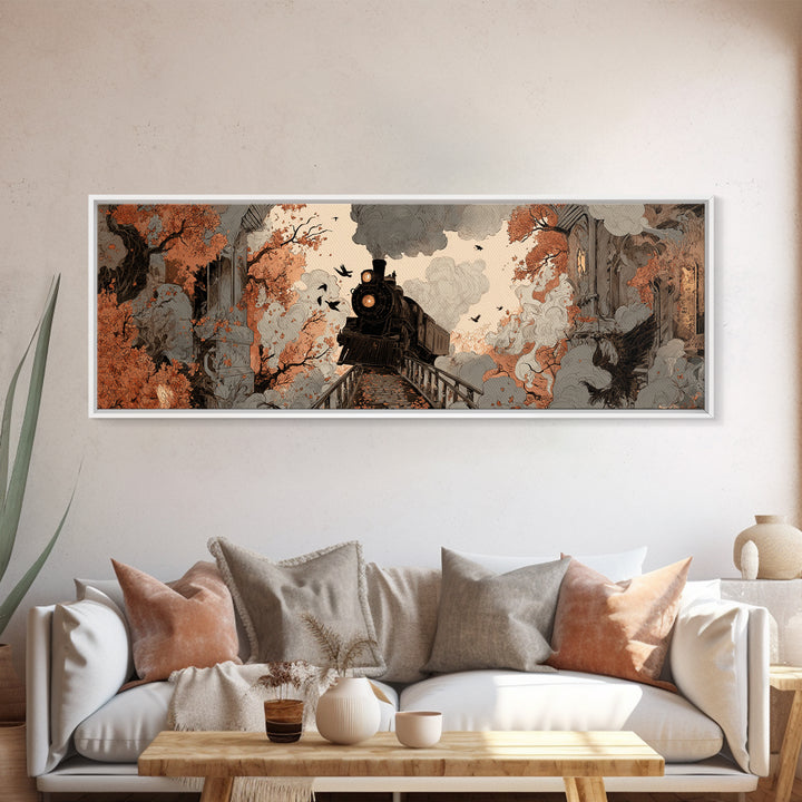The Phantom Train Of October - Icon Portrait, Macabre Halloween Art, Extra Wide Wall Art, Framed Canvas Print, Halloween Home Decor