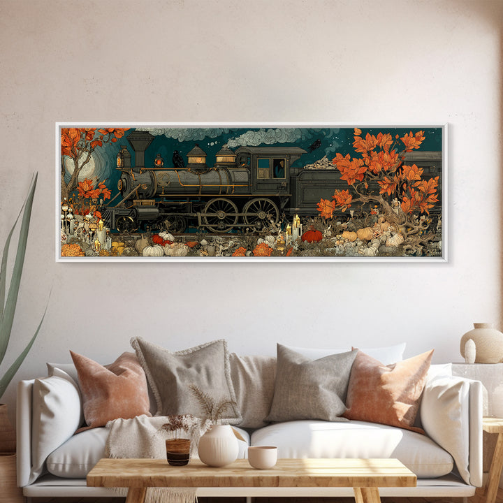 The Phantom Train Of October - Occult Still Life, Macabre Halloween Art, Extra Wide Wall Art, Framed Canvas Print, Halloween Home Decor