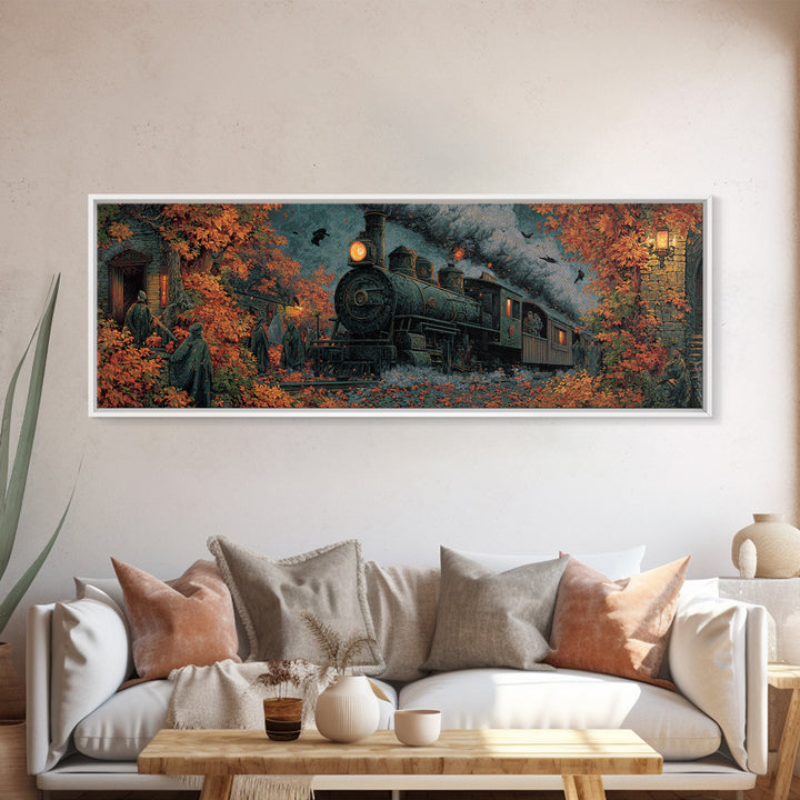 The Phantom Train Of October - Procession Scene, Spooky Wall Decor, Extra Wide Wall Art, Framed Canvas Print, Halloween Home Decor